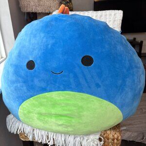 20-Inch Squishmallow Dinosaur Darex Blue with Green Belly Orange Spikes